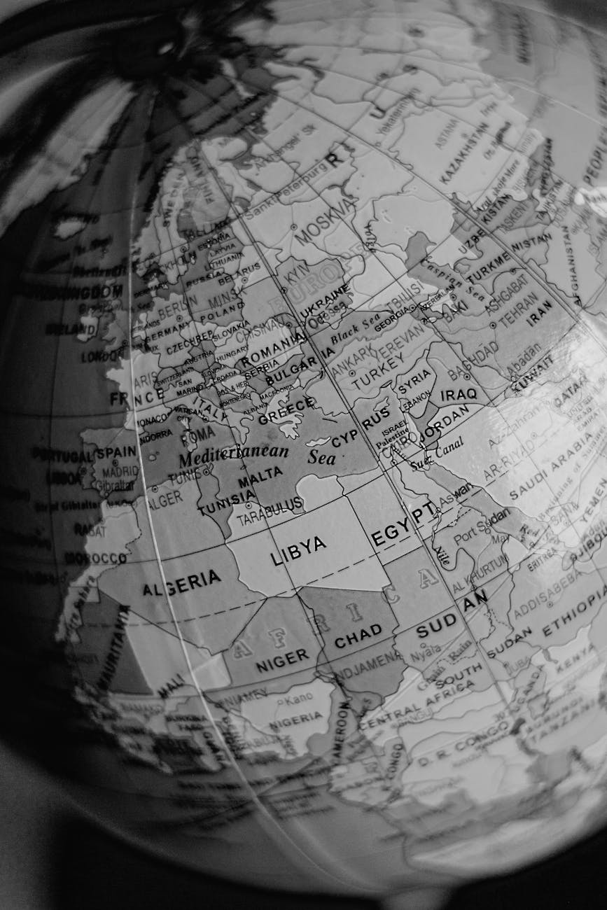black and white globe