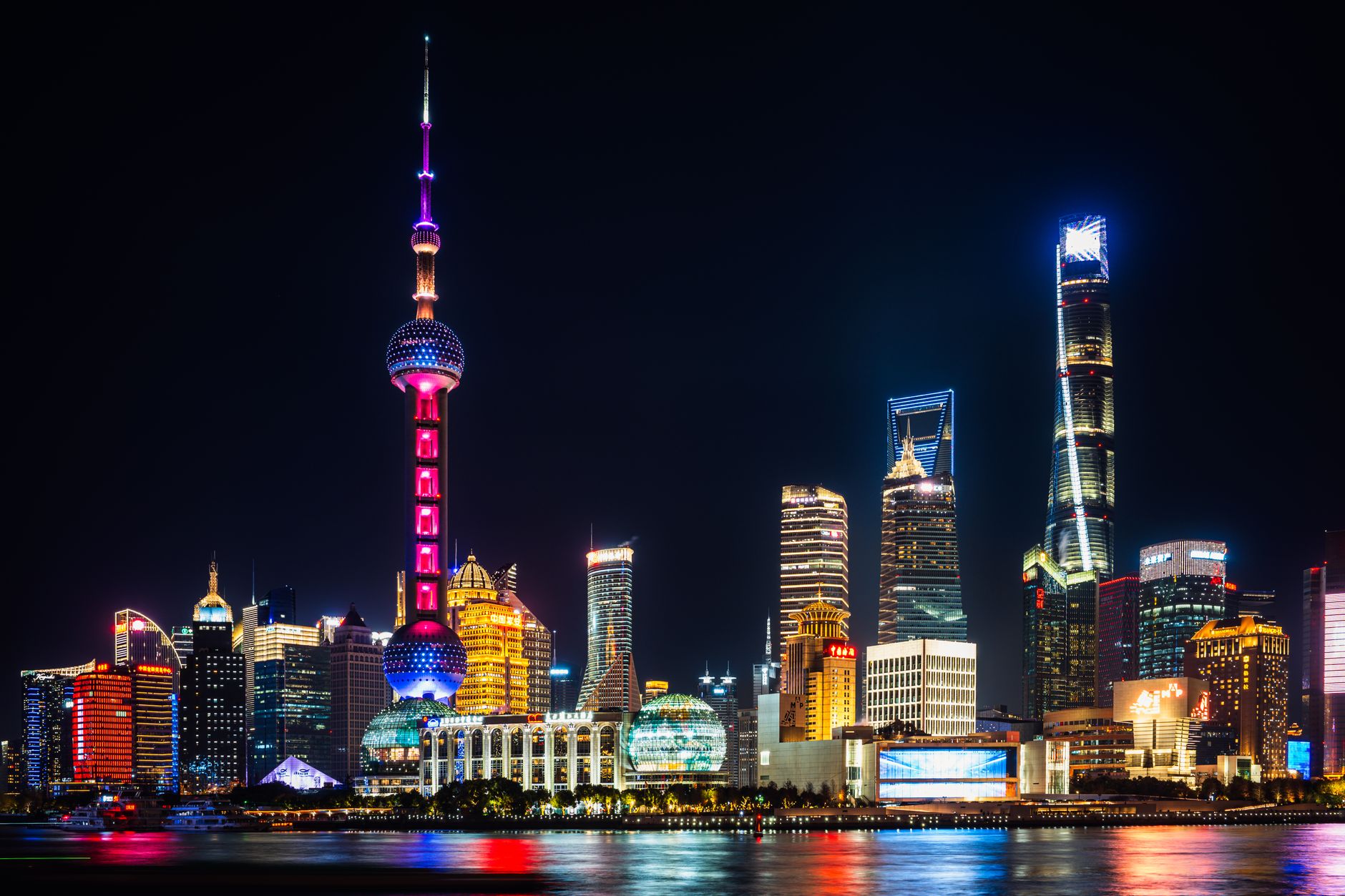 shanghai skyline at night with oriental pearl tower